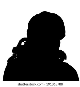 Vector silhouette of a woman on a white background.