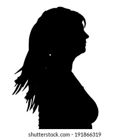 Vector silhouette of a woman on a white background.