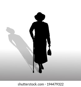 Vector silhouette of a woman on white background.