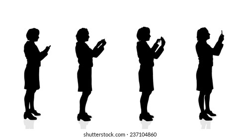 Vector silhouette of a woman on a white background.