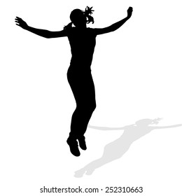Vector silhouette of a woman on a white background.