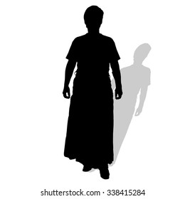 Vector silhouette of a woman on a white background.