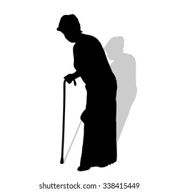 Vector silhouette of a woman on a white background.