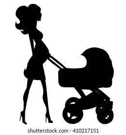 Vector silhouette of woman on white background.