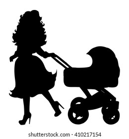 Vector silhouette of woman on white background.