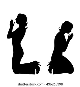 Vector silhouette of woman on white background.