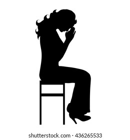 Vector silhouette of woman on white background.