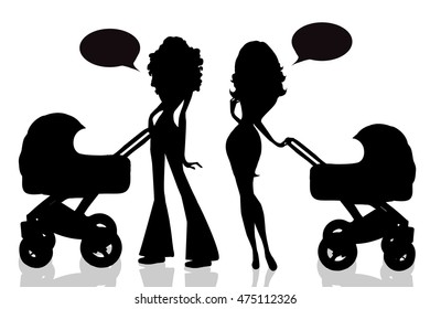 Vector silhouette of woman on white background.