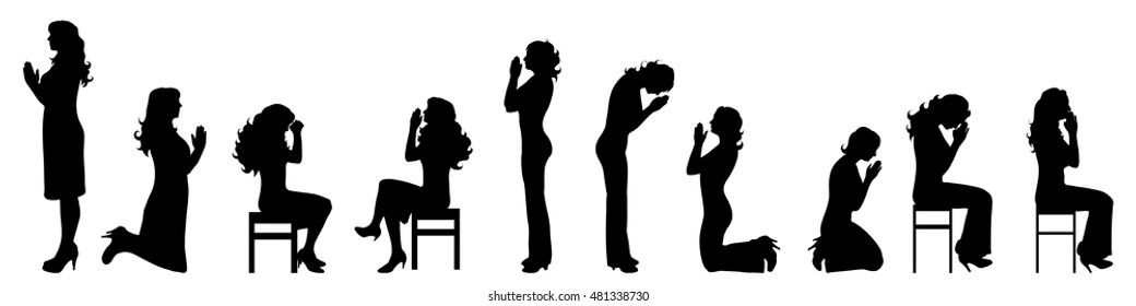 Vector silhouette of woman on white background.