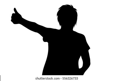 Vector silhouette of woman on white background.