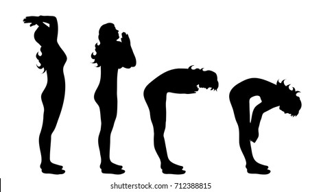 Vector silhouette of woman on white background.