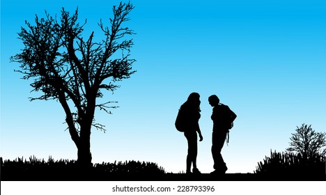 Vector silhouette of a woman outdoors on a sunny day.