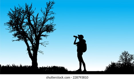 Vector silhouette of a woman outdoors on a sunny day.