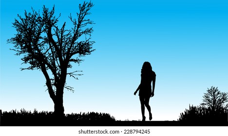 Vector silhouette of a woman outdoors on a sunny day.