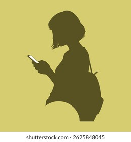silhueta vetorial de uma mulher jogando com um smartphone