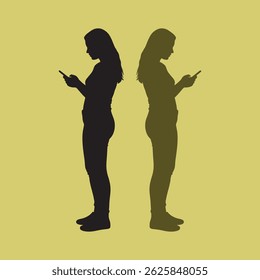 vector silhouette of a woman playing with a smartphone