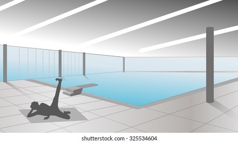 vector silhouette of woman in the pool