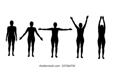 Vector silhouette of woman practicing on a white background.