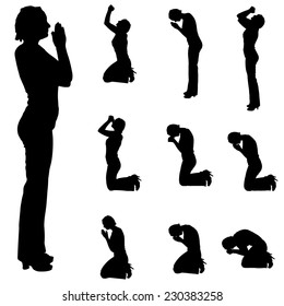 Vector Silhouette Woman Praying On White Stock Vector (Royalty Free ...