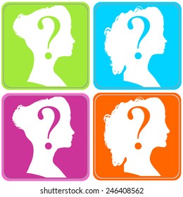 Vector silhouette of a woman in profile on a color background.