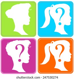 Vector silhouette of a woman in profile on a color background.