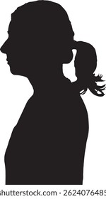 vector; silhouette of a woman in profile ponytail on white background