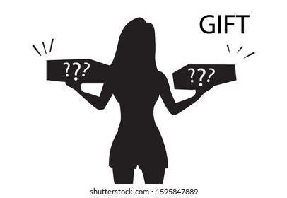 Vector Silhouette of a woman or Send gift or Surprise gift isolated on a white background