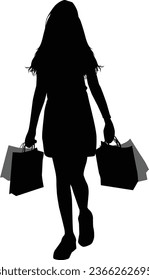 Vector silhouette of a woman with shopping bags.