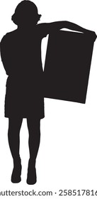 vector; silhouette woman showing a cardboard box