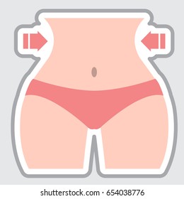 Vector silhouette of woman showing her weight loss isolated on grey background