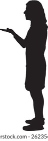 vector; silhouette woman showing his palm and looking straight ahead on white background