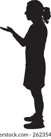 vector; silhouette woman showing his palm and looking straight ahead on white background