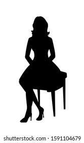 Vector Silhouette Of A Woman Sitting Down Or Businessman Isolated On White Background