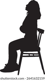 vector; silhouette of a woman sitting on chair looking up arms crossed