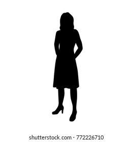 Vector silhouette  woman standing, black color, isolated on white background