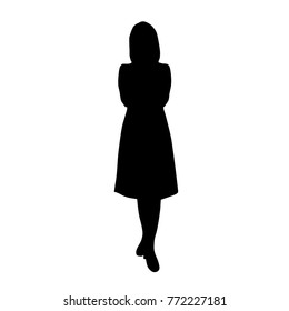 Vector silhouette  woman standing, black color, isolated on white background