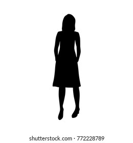 Vector silhouette  woman standing, black color, isolated on white background