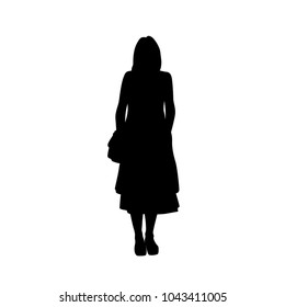 Vector silhouette woman standing, business,  people, single, black color, isolated on white background