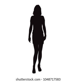 Vector silhouette woman standing, business,  people,single, black color, isolated on white background