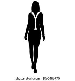 Vector silhouette woman standing, business,  people,  black color, isolated on white background