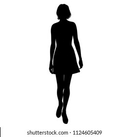 Vector silhouette woman standing, business,  people,  black color, isolated on white background