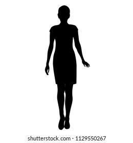 Vector silhouette woman standing, business,  people, single,  black color, isolated on white background