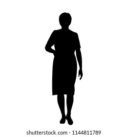 Vector silhouette of woman  standing, business people, black color,  isolated on white background