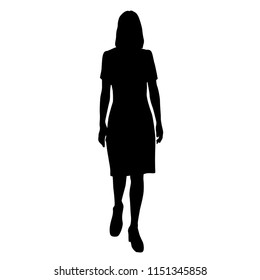 Vector silhouette of woman  standing, business people, black color,  isolated on white background