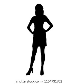 Vector silhouette of woman  standing, business people, black color,  isolated on white background