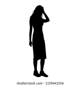 Vector silhouette of woman  standing, business people, black color,  isolated on white background
