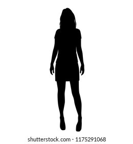 Vector silhouette of woman  standing, business people, black color,  isolated on white background