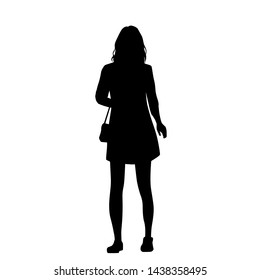 Vector silhouette of woman  standing, business people, black color,  isolated on white background