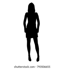 Vector silhouette  woman standing, business people, black color, isolated on white background