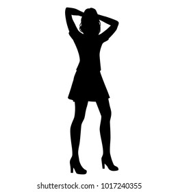 Vector silhouette  woman standing, people, black color, isolated on white background
